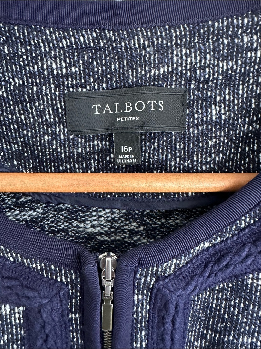 Talbots Sweater Lady Jacket Size 16P Blue Work Career Tweed Zipper Pockets - Picture 4 of 7